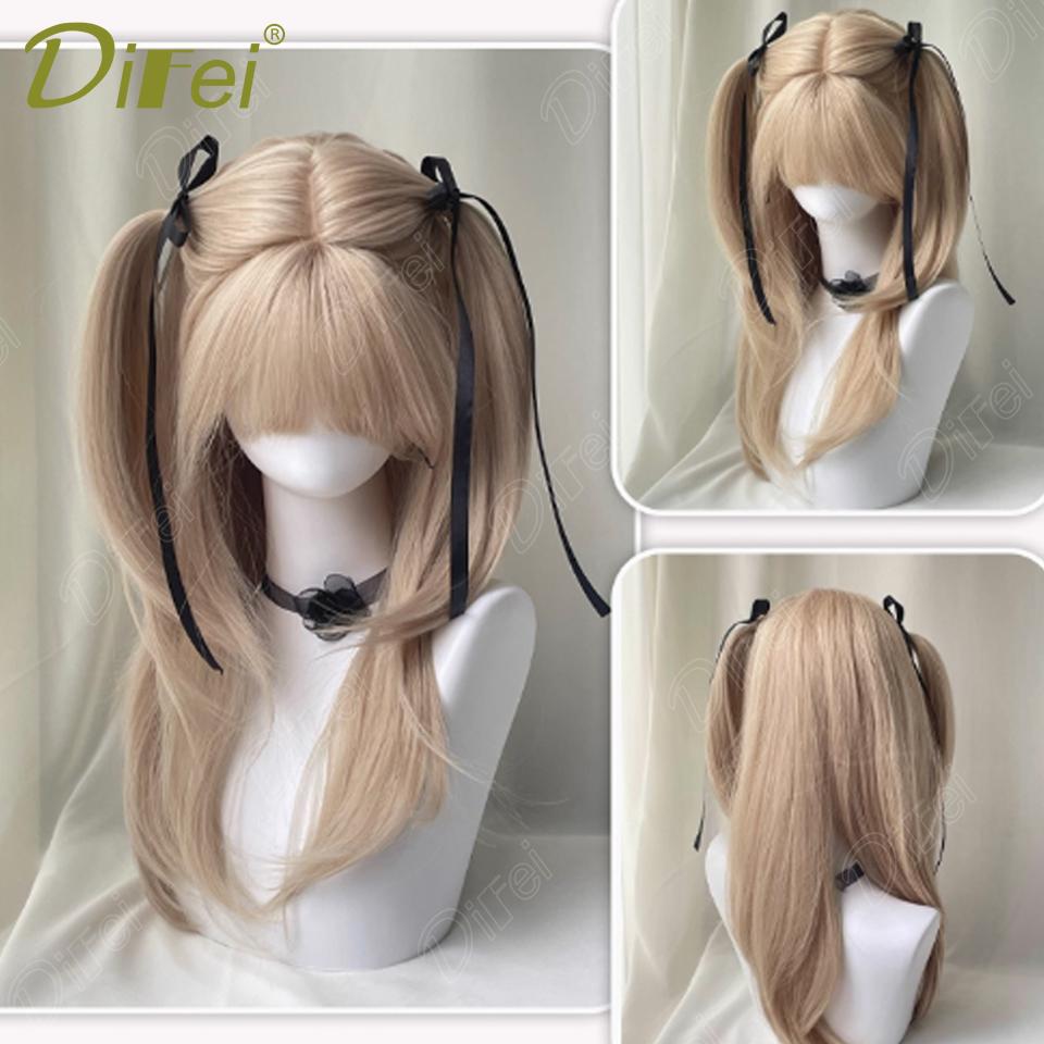 Platinum Blonde Straight Synthetic Cosplay Wig Straight Hair Wig With Straight Bangs Suitable For Women Halloween Christmas Wear