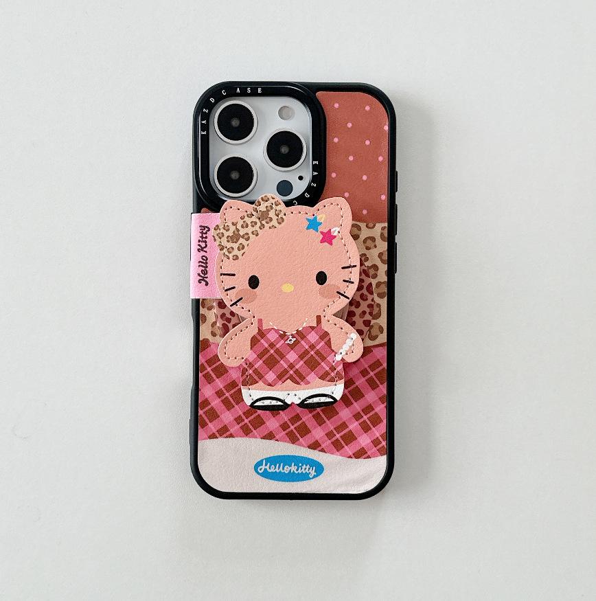 

Black Leather Circle Pattern & Star Doll Phone Case with Stand for Apple 1516. 16 (no packaging)