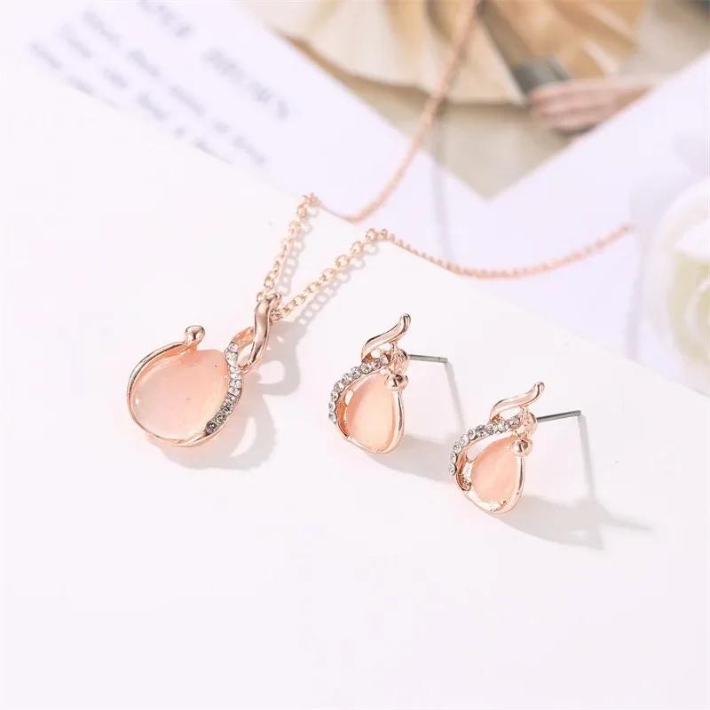 Fashionable Atmospheric Shiny Necklace Earrings Women's Rhinestone Earrings Pendant Full Diamond Crystal Necklace Earring Set