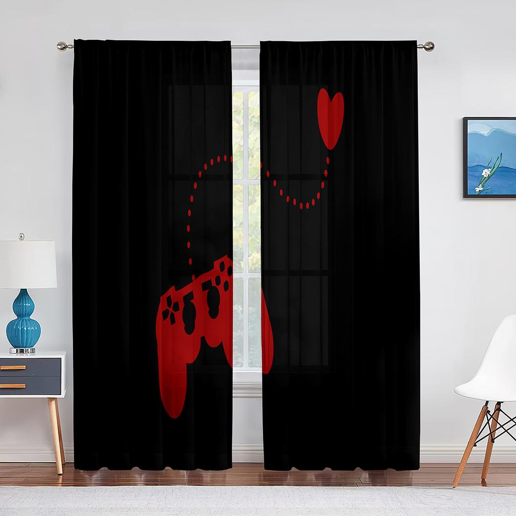 Durchsichtiger Voile-Vorhang für Jungen und Mädchen, Gamepad, Videospiel-Controller, Tüllvorhänge für Wohnzimmer, Schlafzimmer, Dekoration