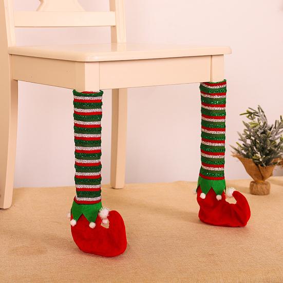 Elastic Felt Pads for Chairs 4 Pcs Christmas Table Chair Leg Covers, Striped Elf Furniture Protectors Scratch Prevention Socks, Floor