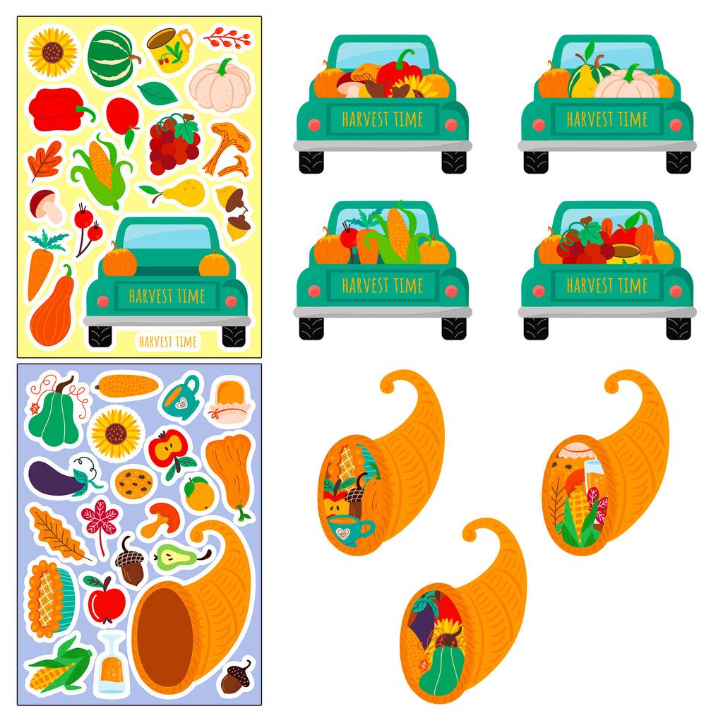 6 Photos/pack of Turkey Thanksgiving Puzzle Face Change Sticker New Product Cartoon Turkey Puzzle DIY