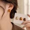 Irregular Geometric Vintage Coffee Amber Color Square Resin Stud Earrings for Women Girls Earrings Jewelry Trendy Accessories