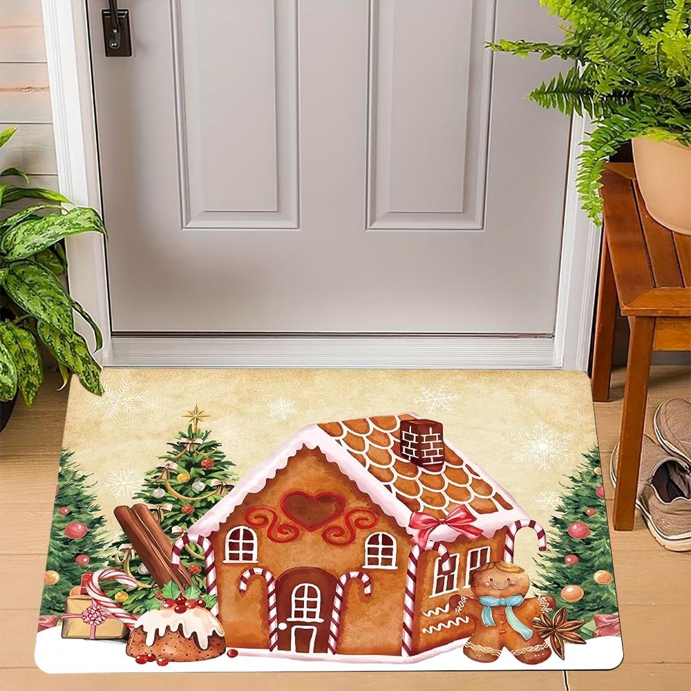 Winter Christmas Print Welcome Doormat Non-Slip Machine Washable Carpet For Living Room Bedroom Bathroom Kitchen Laundry Rug