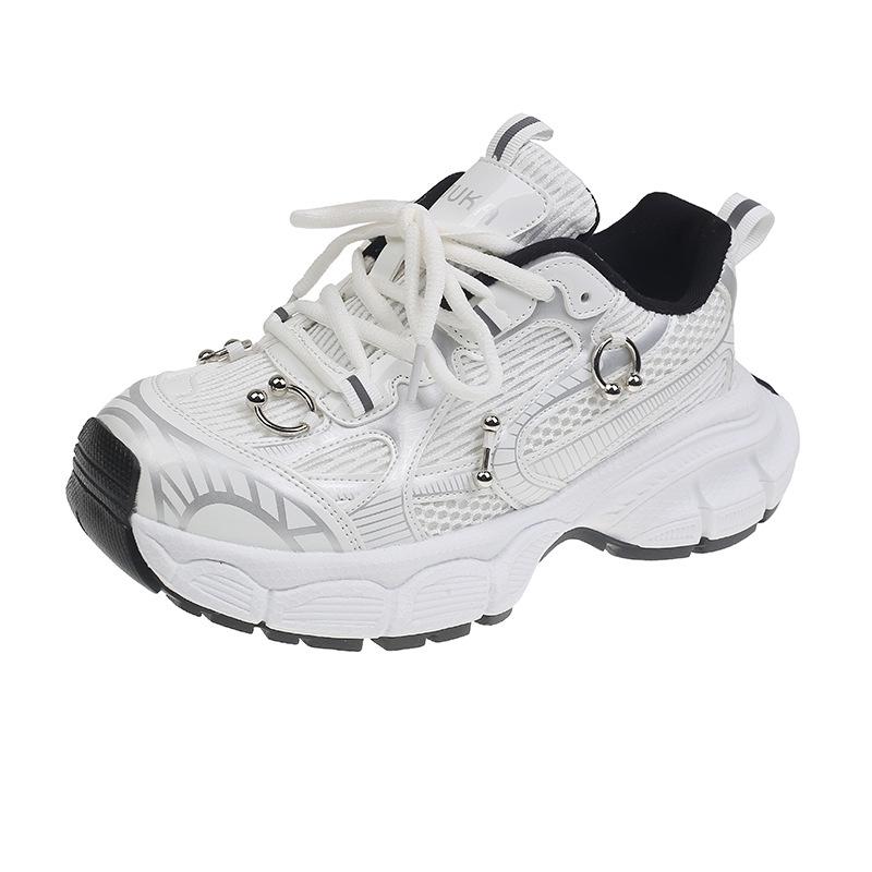 Leather dad shoes women's 2025 spring new thick-soled versatile breathable polish outdoor casual sports shoes running shoes tide