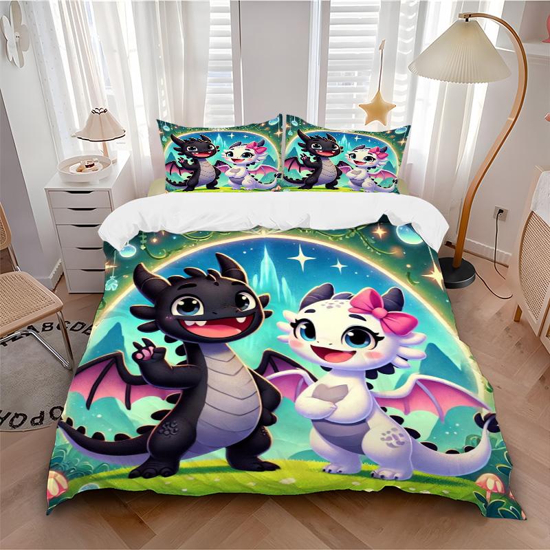 Fantasy Dragon Friends Print 3Pcs Bedding Setduvet Cover With 2 Bedropillowcase Home Birthday Gift