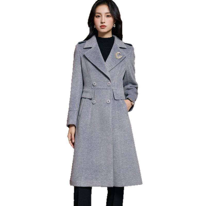 Women's High-End Double-Breasted Wool Coat: Autumn/Winter Korean Style, Mid-Length, Tall Fit, Goddess Temperament