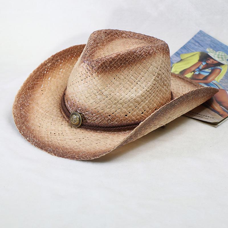 Wish Прямая поставка Шляпа Лафит из соломы, Соломенная шляпа Ковбойская шляпа, Мужская шляпа и Женская шляпа Самостоятельного производства Adult 56-58cm