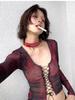 Short Sheer Dark Fairy [NAMEOF] Lace-up Top, Core, Grunge, Y2K, Women's, See-through, Red, Sexy, Cut-and-Sew