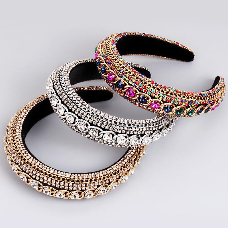 Water Drill Baroque Headband With Crystal Chain For Womens Fashion Accessories