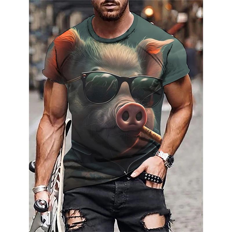 Men's 3D Pattern T-shirt - 3D Embroidery Design Round Neck Short Sleeve Loose Large Size Summer Men's Clothing
