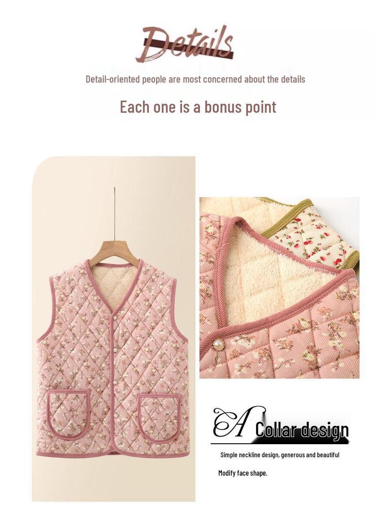 Elegante Herbst/Winter Samtweste für Frauen mittleren Alters - Warm, stilvoll, Oberbekleidung mit Blumendruck.