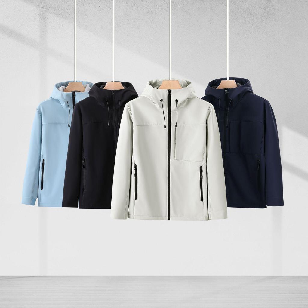 Men's Windproof Waterproof Jacket with Velvet Hood - Trendy Thick Soft Shell for Fall & Winter