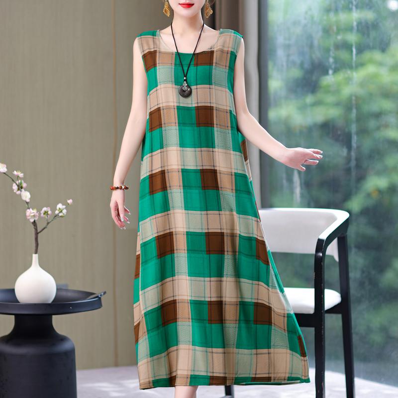 Abito lungo da donna taglie forti Abito estivo casual elegante senza maniche con stampa vintage per donna