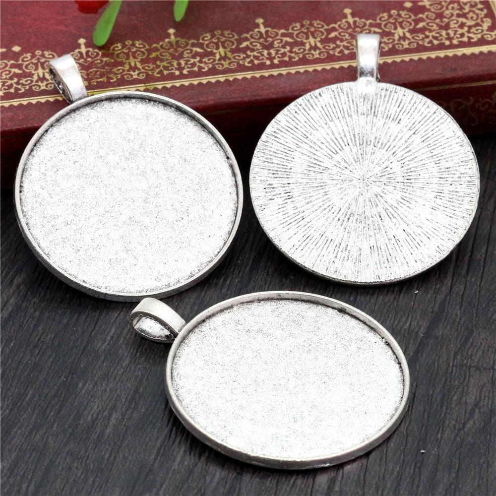 5pcs 35mm Inner Size Bronze Antique Silver Plated Cabochon Blank Base Setting Charms Pendant DIY Jewelry Findings