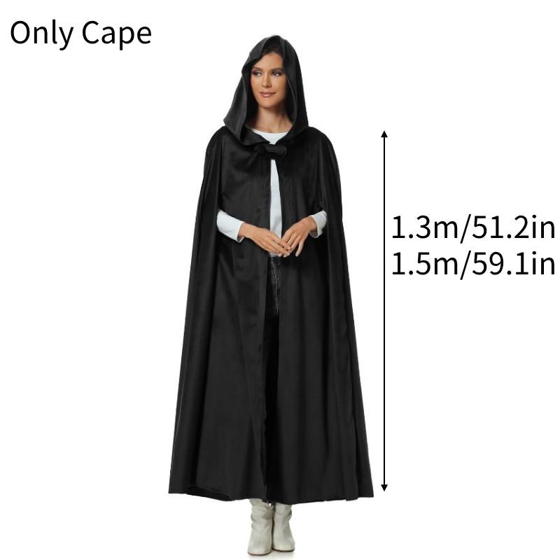 Halloween Long Hooded Cloak Cape Vampire Witch Black Spooky Fancy Unisex Outfit