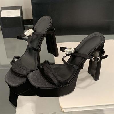 Eilyken Klobale Plateau-Sandalen mit schmalem Riemen und Schnalle für Damen, Sommer, Kristall, Offene Zehenpartie, Hohe Absätze, Nachtclub-Schuhe