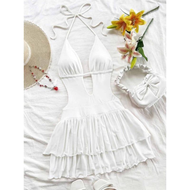 Dress Summer New Sexy Backless Lace Halter Neck Waist High-end Dress