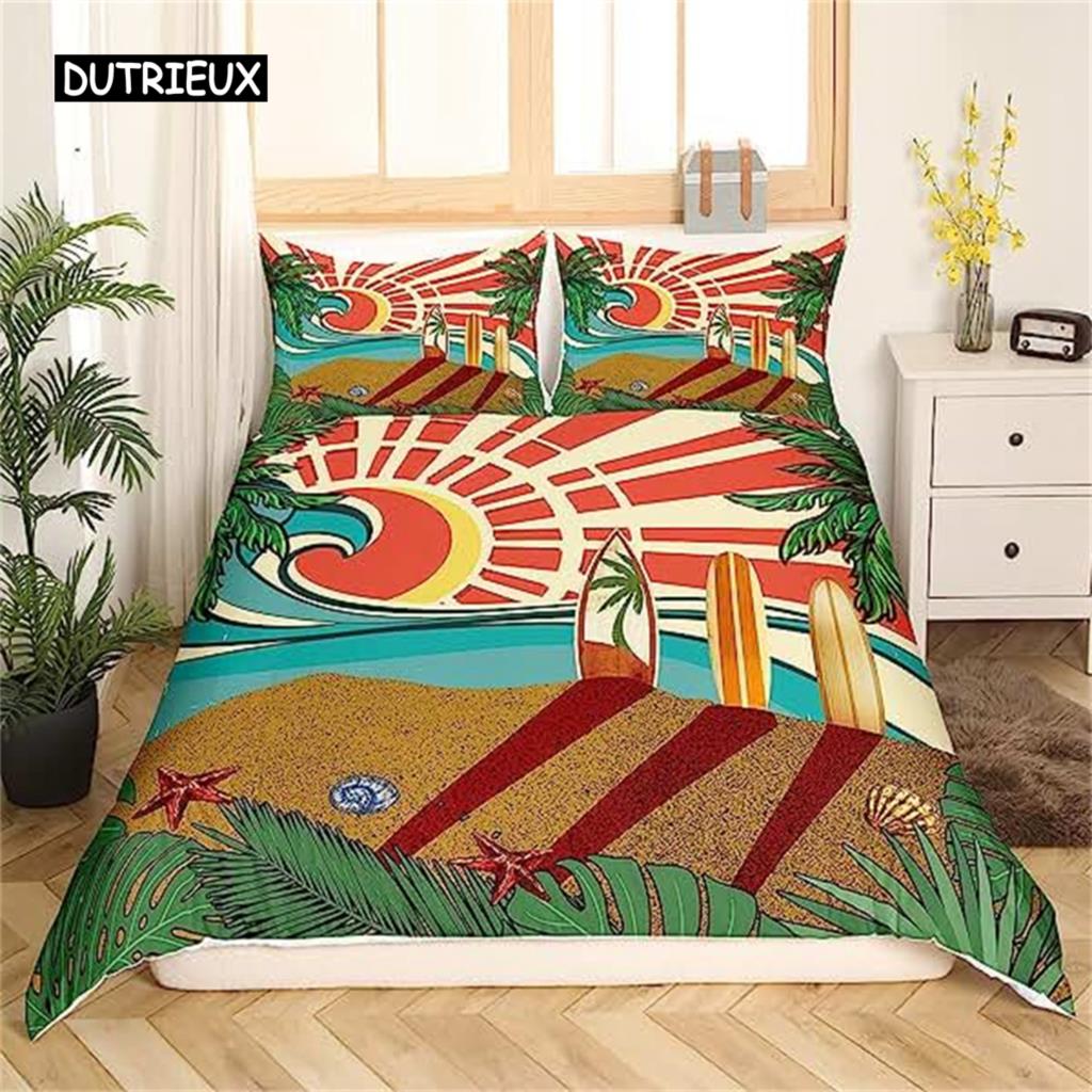 Surfboard Summer Sea Surfing Theme Duvet Cover Ocean Theme Bedding Set For Kids Boys Teens Soft Polyester Quilt Cover Decoration