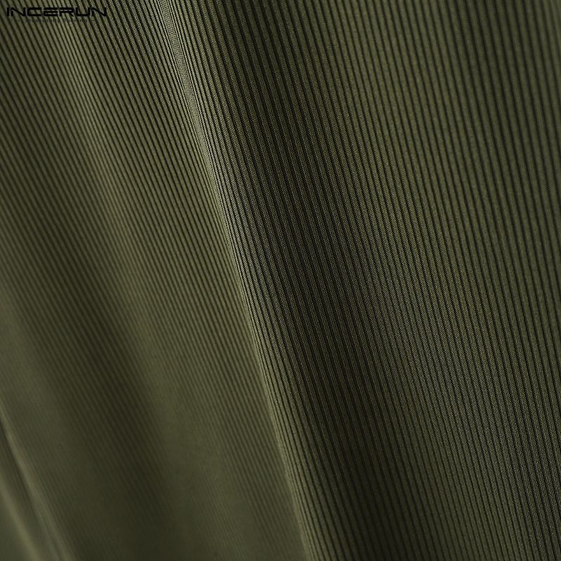 INCERUN Spring Men's Zip-up High Neck Long Sleeve Rib Fitted T-shirts Tops Undershirts