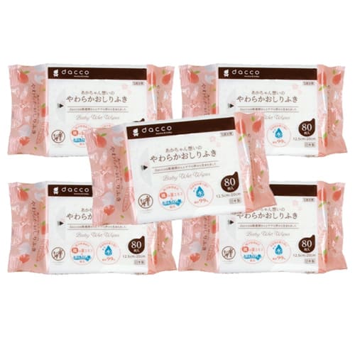 dacco Baby-Friendly Soft Wipes, 80 sheets x 5 packs (400 sheets total), Mildly Acidic Hyaluronic Acid, Made in Japan