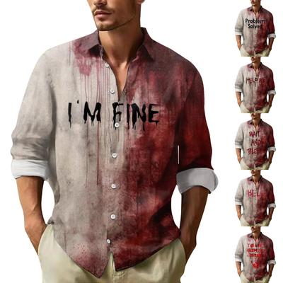 Herren Langarmhemden mit Halloween-Print und Knopfleiste, lässige Mode für Herren