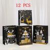 12 Pcs Festive Christmas Gift Bags: Black with Golden Printed Designs - Perfect for Wrapping Holiday Presents
