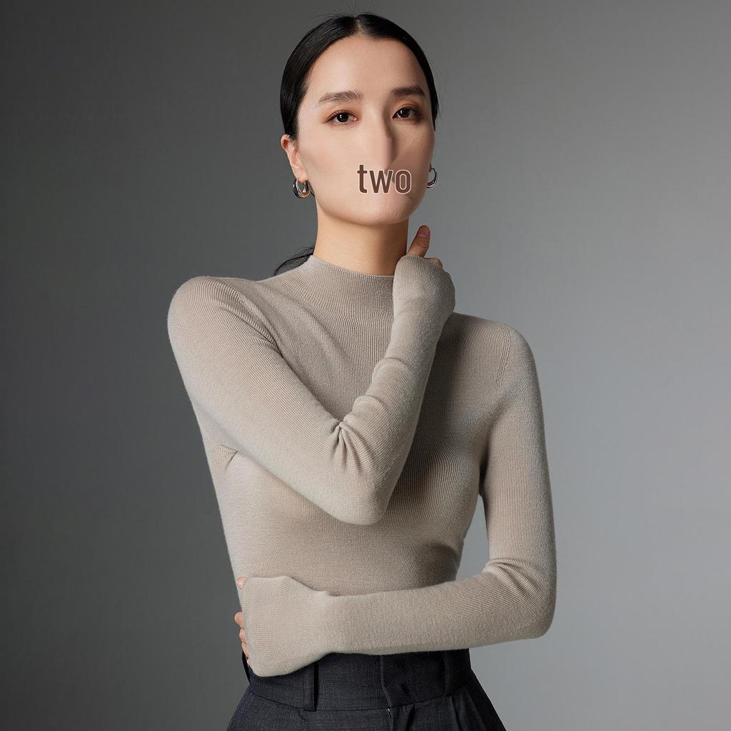 Yangzi 120 Count Superfine Merino Wool Women's Slim Fit Half-High Neck Sweater