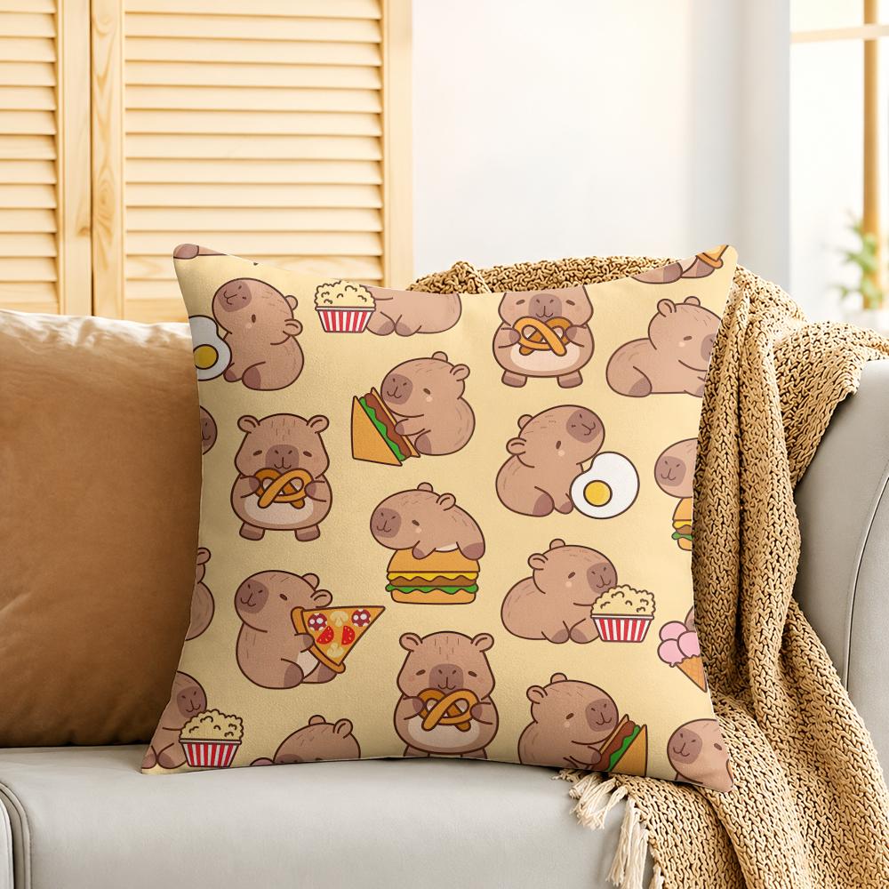 Caybara Cute Cartoon Cushion Cover Silky Short Plush Invisible Zipper Dustproof Sofa Pillow Case For Home Decor