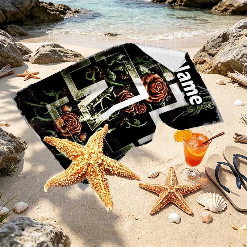 Custom Name Personalized Rammstein Print Beach Towel, for Trip Camping Beach Party Home Decor, Birthday Gift for Family & Friends