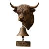Antique Bronze Finish Resin High Land Cow Head Statue Welcome Bells Outdoor Wall Hanging Home Entryway Decors Gift