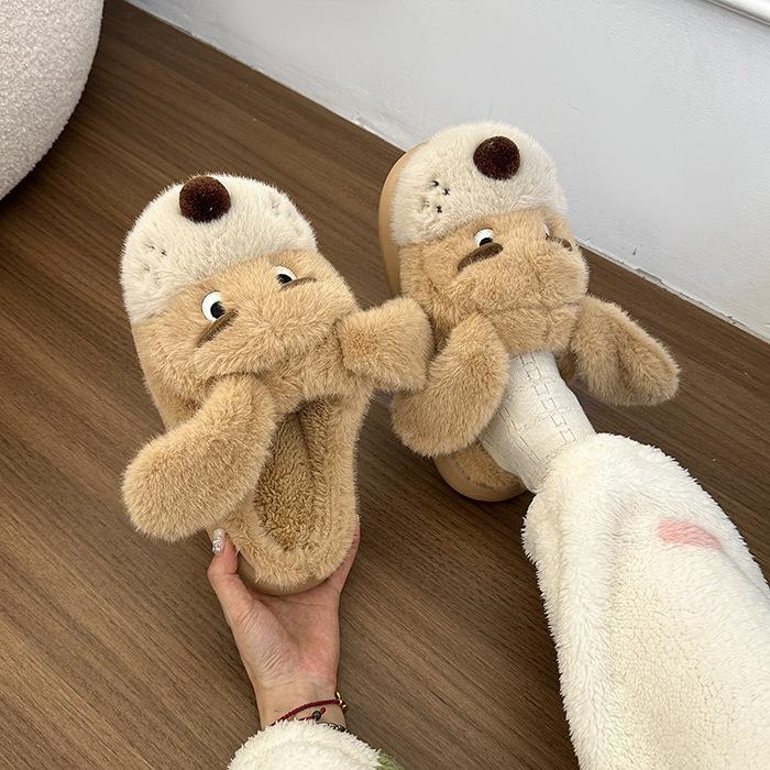 Women's Cartoon Cute Thick Bottom Heightened Large Size Winter Warm Padded Lining Anti-slip Outdoor Shoes Hiking Sports Cotton Slippers