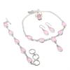 Rose Quartz Pear Shape Gemstone Jewelry Set Gift Necklace Bracelet Ring Earrings