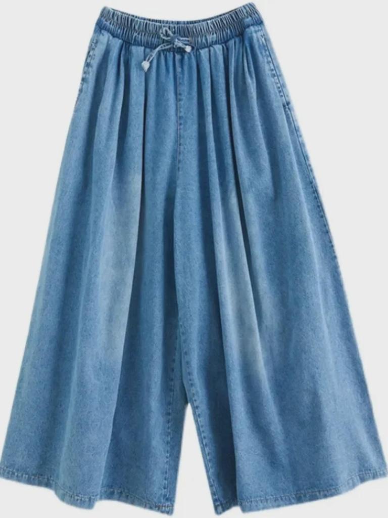 Plus Size Elastic Waist Wide-Leg Jeans for Women - Slimming, Loose Fit, Spring & Autumn