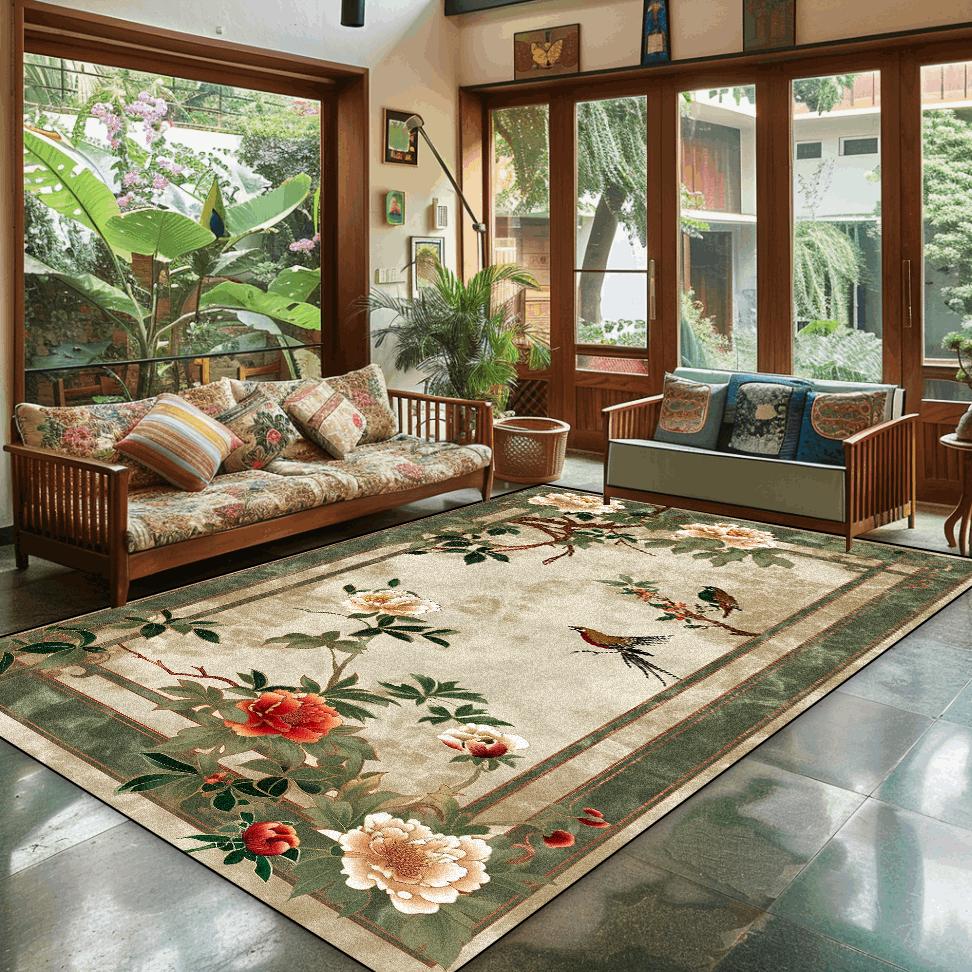 Chinese Style Home Decoration Carpet Living Room Retro Flower Carpets Hall Sofa Chair Floor Mat Bedroom Cloakroom Large Rugs