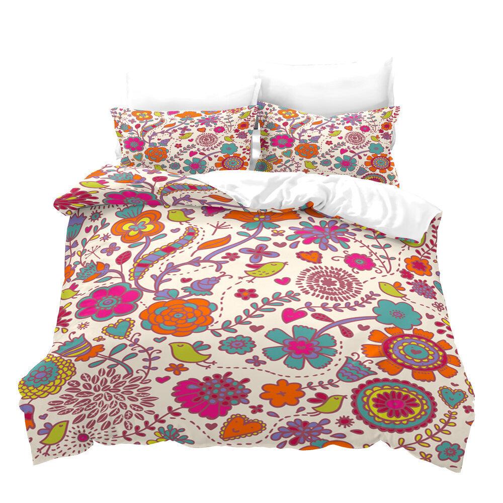 Flower 3D Digital Printing Quilt Cover Sheet Three-Piece Bedding Kit Home Textiles Cartoon Anime Game