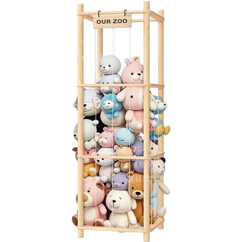 Organizador y Estante de Exhibición de Madera Maciza para Peluches