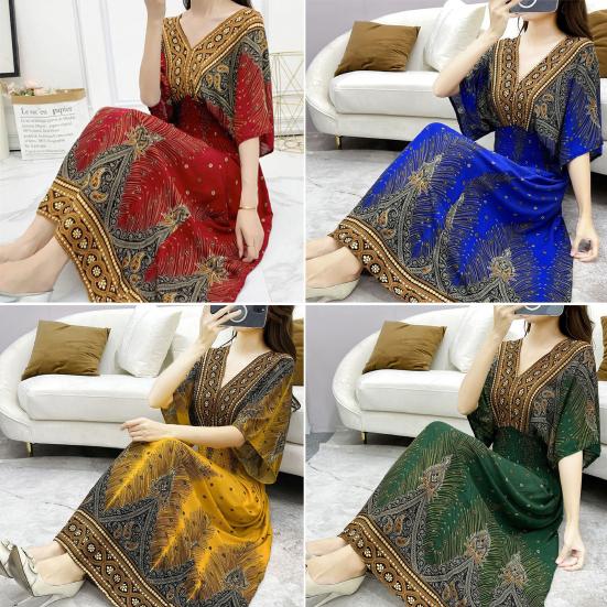 

Женское платье макси, повседневное, элегантное, с v-образным вырезом, в стиле ретро, ​​удобное женское платье из смесового хлопка для любого случая