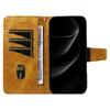 For iPhone 17 Pro Max Leather Case Wallet Stand Grids Imprinted Phone Cover with Strap