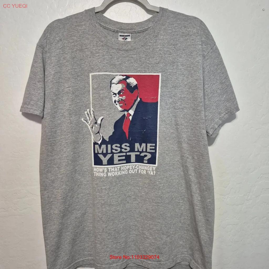 Vintage 2000s George W Bush Miss Me Yet T Shirt Size L Funny Political vintage Washed Comfortable Unisex Slightly