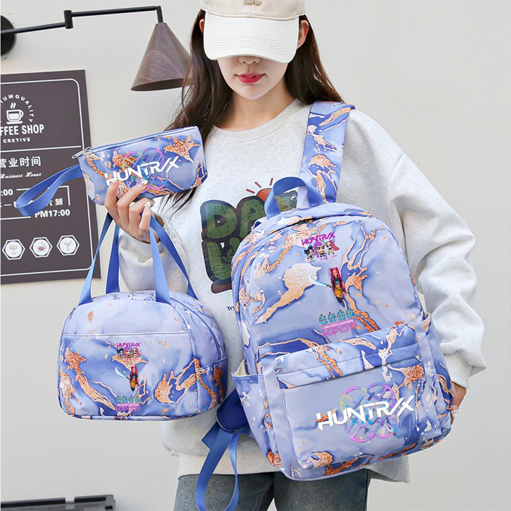 3Pcs/set Anime Demon Hunters Printed Backpack Handbag Pencil Case for Teenager Student Bookbag Schoolbag Women Large Capacity Waterproof Bag
