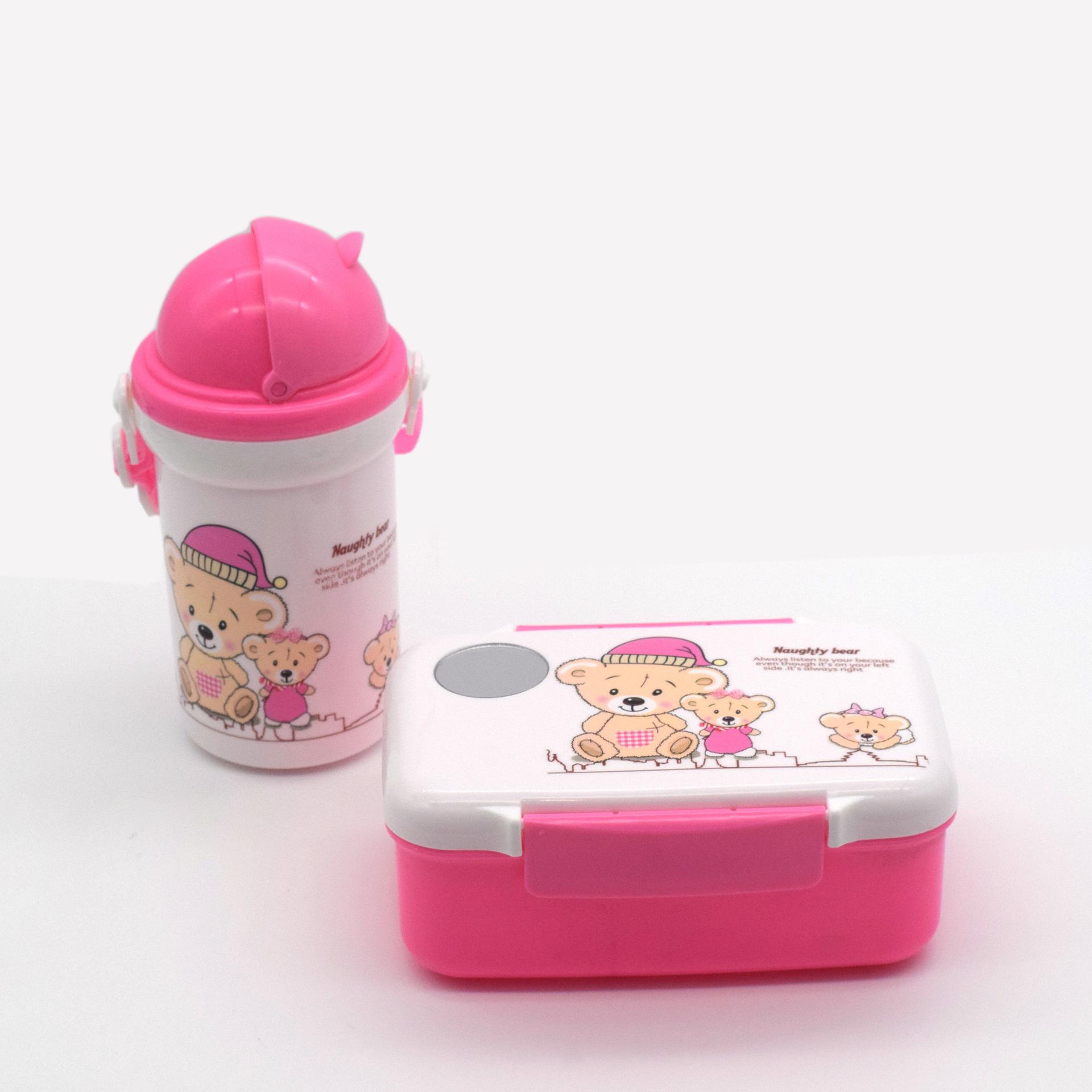 

Мультяшный детский ланч-бокс, переносная пластиковая коробка для бенто с бутылкой воды, школьная коробка для закусок, контейнеры для еды в микроволновке