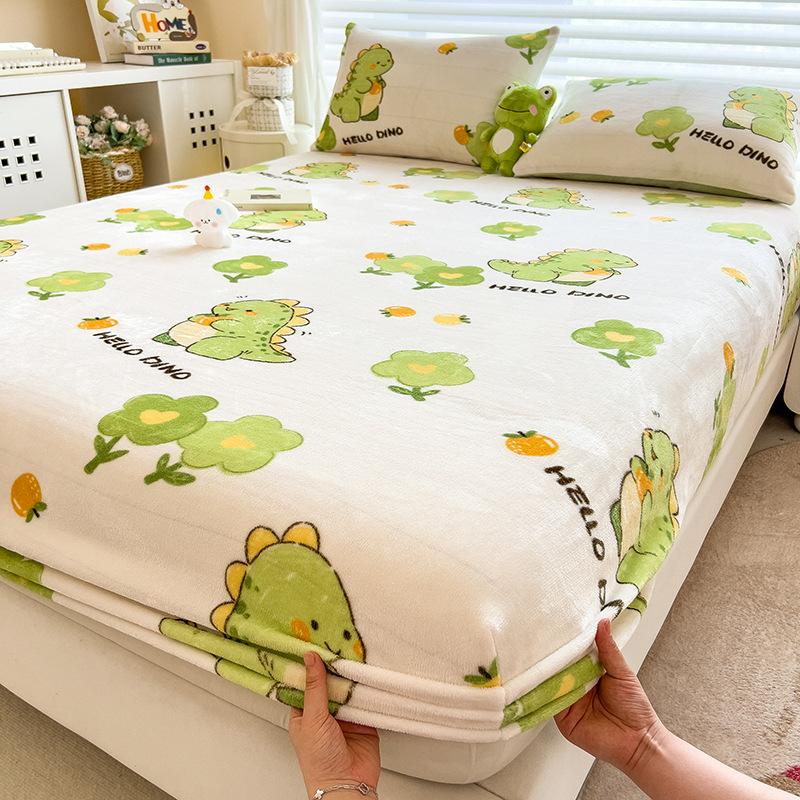 Winter Warm Flannel Fleece Bed Sheet Cartoon Flower Printed Thick Bed Sheets for Winter Single/Queen/King Soft Plush Bed Sheet