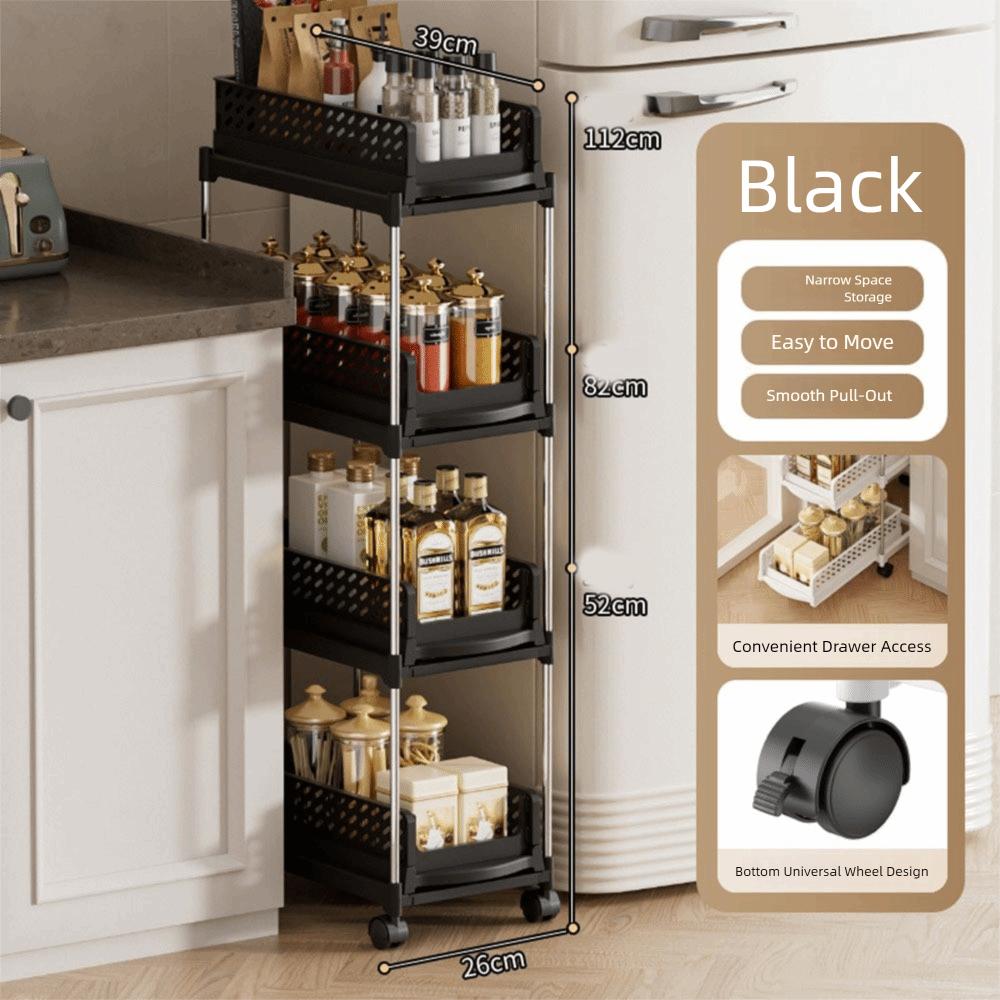 Plastic 2/3/4 Tiers Rolling Cart Space Saving Multi-Layer Storage Rack Bathroom