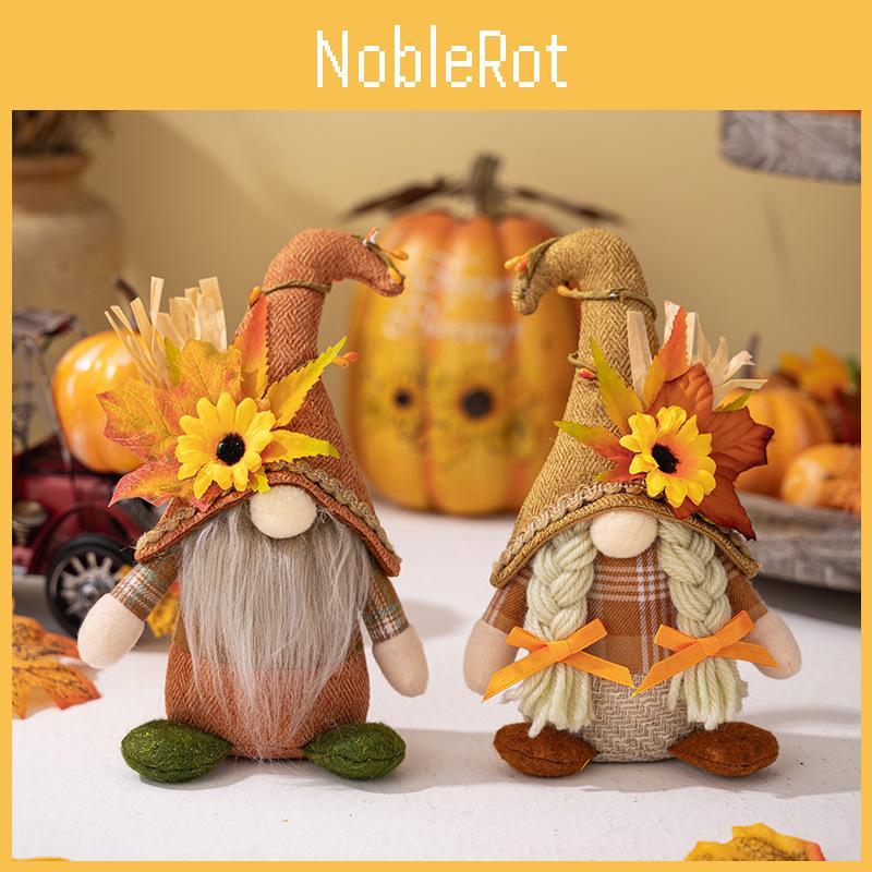 Thanksgiving Decor Standing Faceless Doll Gnome Figurine With Seasonal Hat And Leaf