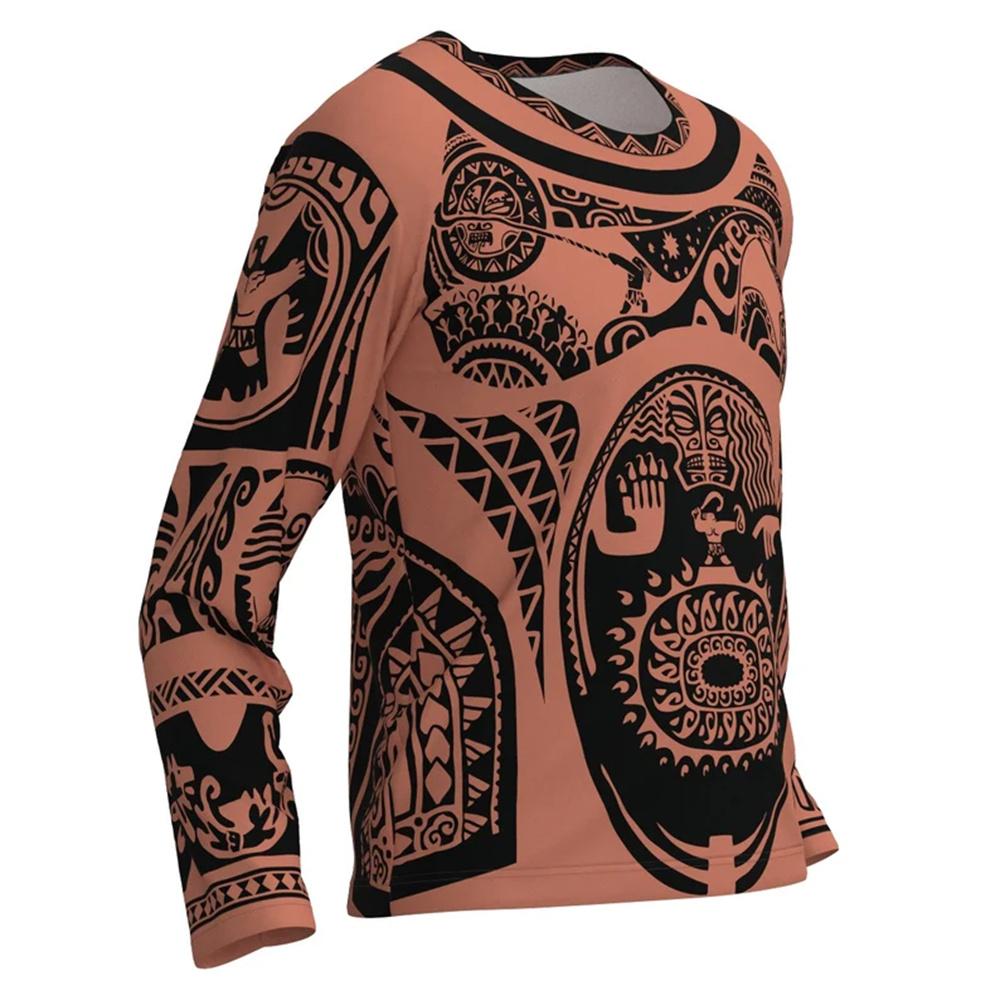Spring and Autumn Round Neck Tribal Pattern 3D Printed Top Fashionable Casual Long Sleeved Men's T-shirts