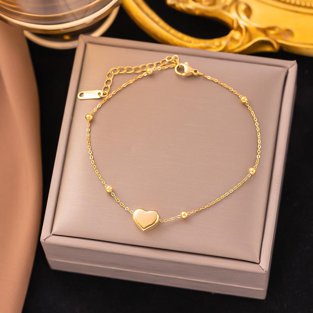 18K Gold Plated 316L Fashionable Titanium Steel Bracelets Waterproof Heart Roman Numerals Queen's Chain Link Bangles
