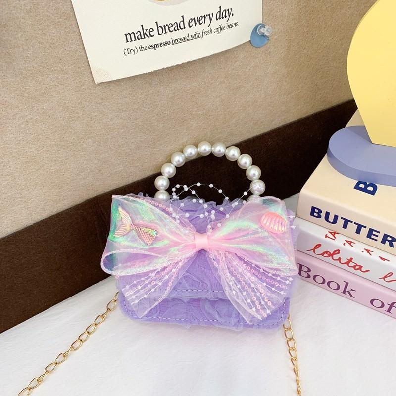 Childrens Fashionable Modern Single Shoulder Bag With Pearl Details And Bow Design