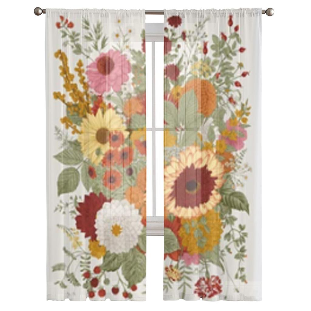 Herbststrauß Blumen Transparente Vorhänge für Wohnzimmerfenster Transparenter Voile Tüllvorhang Schlafzimmer Vorhänge Heimdeko