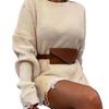 Women Sweater Three-Dimensional Tailoring Loose Fit Soft Knitted Sweater O-Neck Long Sleeve Ripped Holes Mid-length Tops